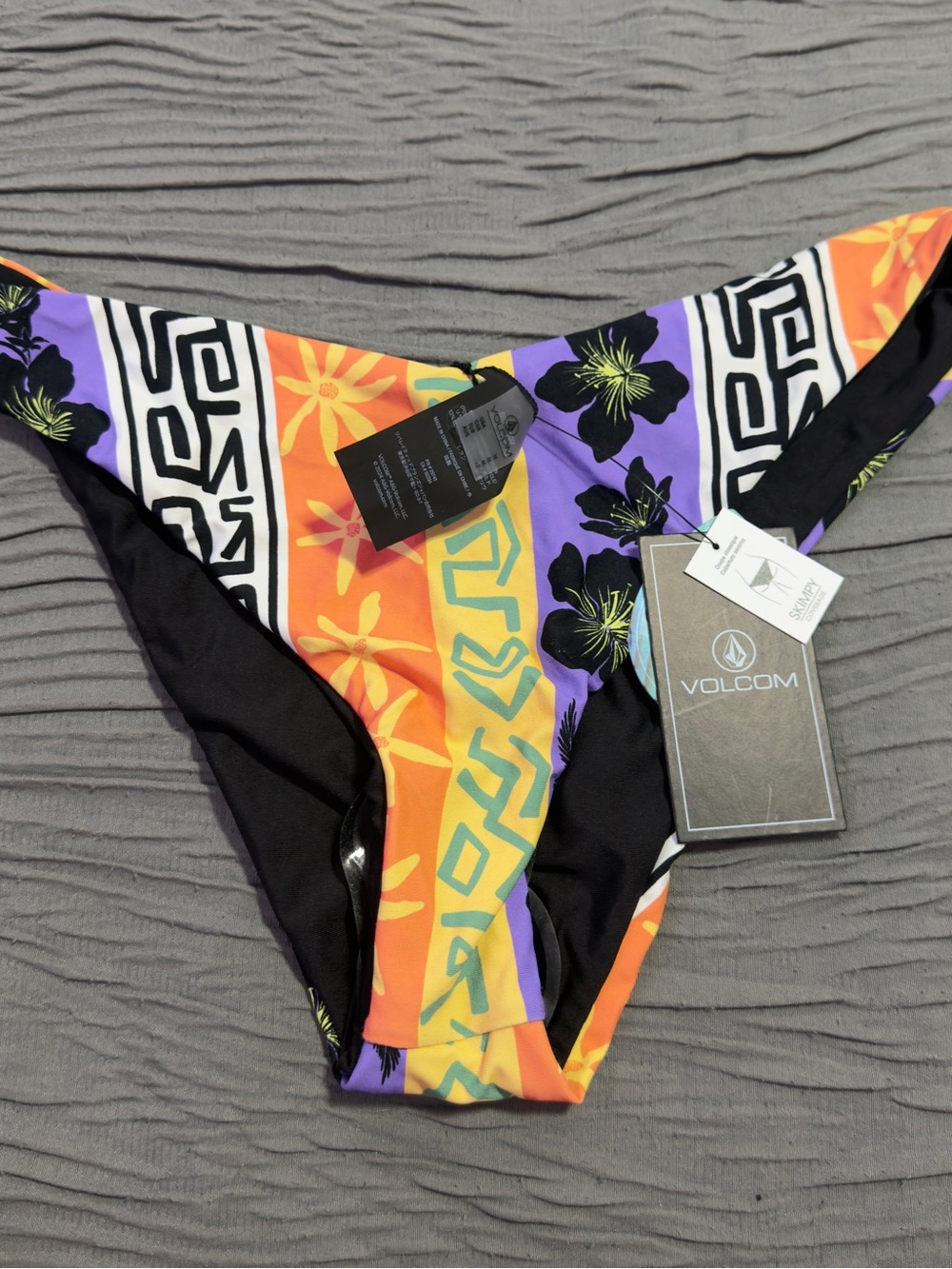Volcom Women's Orange Purple Black Floral Geo Bikini Bottom Reversible - Picture 1 of 4